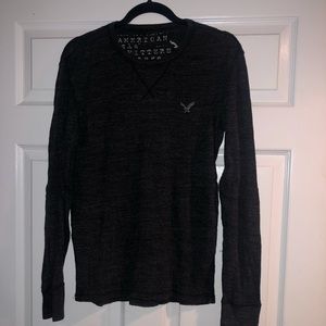 AMERICAN EAGLE Dark Grey Long Sleeve Thermal Shirt